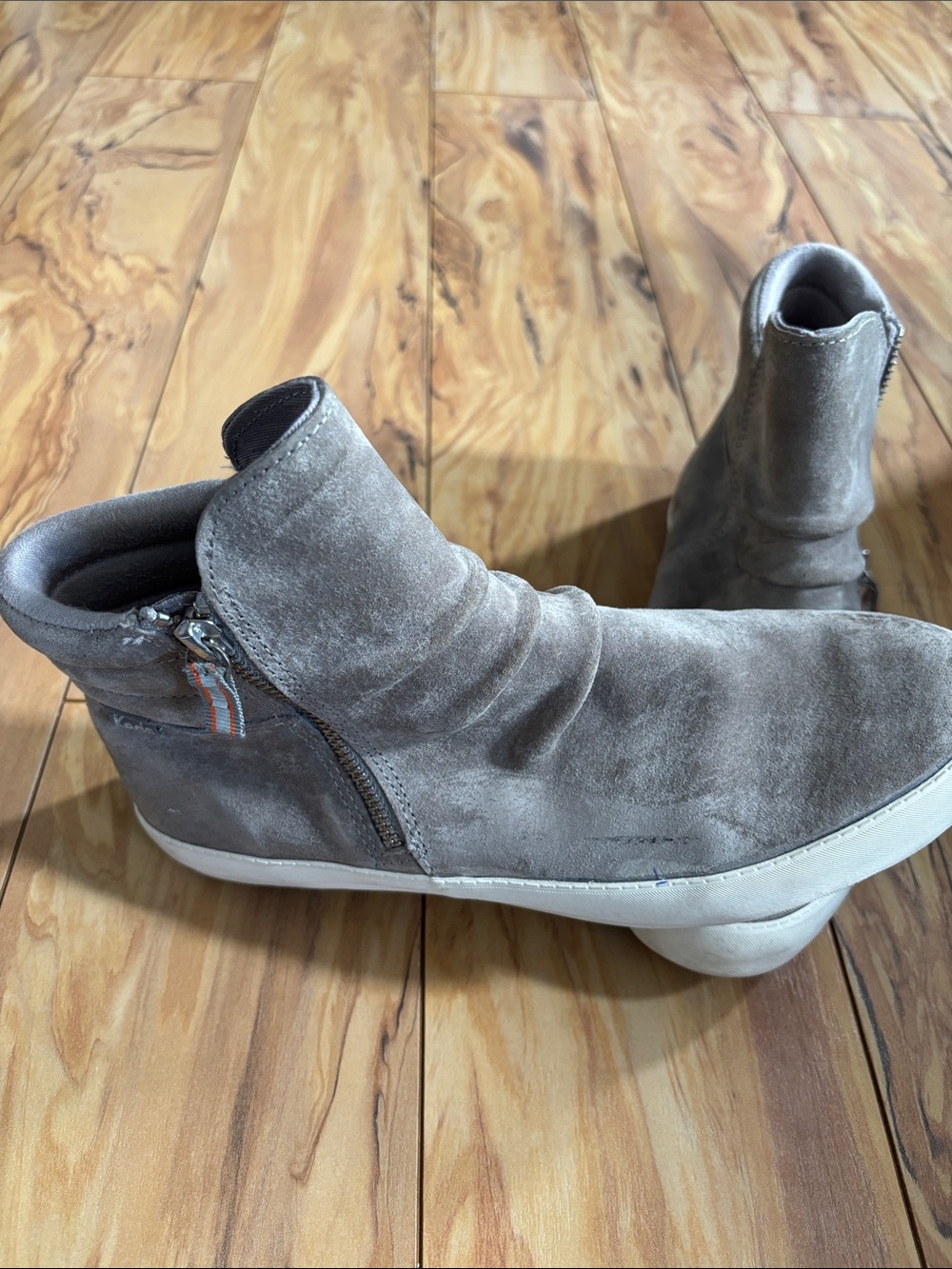 Keds Light Gray Suede Zip-Detail Wedge Sneakers